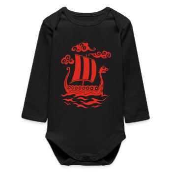 Funny red Drakkar - Baby Organic Long-Sleeved Bodysuit - black - Front