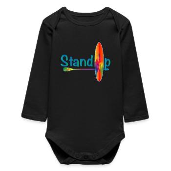 Stand up paddling lettering with paddle board - Baby Organic Long-Sleeved Bodysuit - black - Front