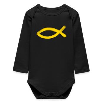 poisson Jésus jaune poisson Ichthys poisson - Body bébé manches longues biologique - noir - Devant