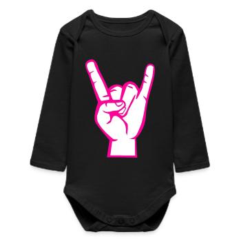 Hand with Rock- Metal -Satan Symbol Pink - Baby Organic Long-Sleeved Bodysuit - black - Front