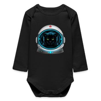 angry space cat Astronaut - Baby Organic Langarmbody - Schwarz - Vorne
