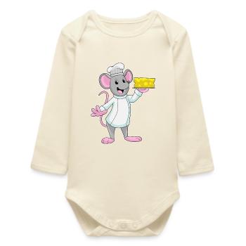 Mouse Cook Cheese Cooking - Baby Organic Long-Sleeved Bodysuit - soft Ecru - Front