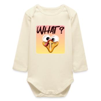 Turkey FACE - Animal Illustration - What - Baby Organic Long-Sleeved Bodysuit - soft Ecru - Front