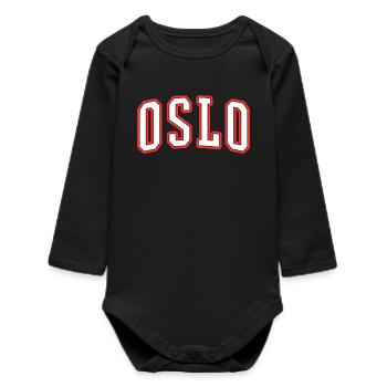 Oslo Varsity City Logo Print - Baby Organic Long-Sleeved Bodysuit - black - Front