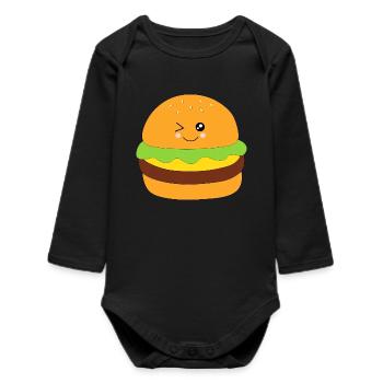 Kawaii, burgers, fast food - Baby Organic Long-Sleeved Bodysuit - black - Front