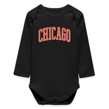 Chicago Arched Block Schriftzug - Baby Organic Langarmbody - Schwarz - Vorne