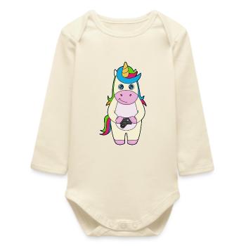 Unicorn Photographer Camera - Baby Organic Long-Sleeved Bodysuit - soft Ecru - Front
