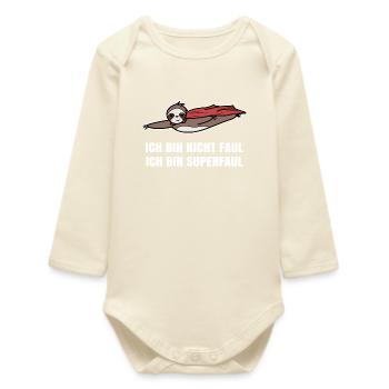 Lazy Relax Sloth Chill Saying Zoo Mammal - Baby Organic Long-Sleeved Bodysuit - soft Ecru - Front