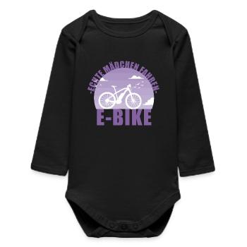 E-Bike Fahrrad E Bike Akku Geschenk - Baby Organic Langarmbody - Schwarz - Vorne