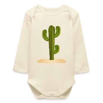Grand cactus vert dans le désert dans le sable - Body bébé manches longues biologique - écru doux - Devant