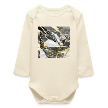 Marmor Schwarz Gold Geometrische Textur - Baby Organic Langarmbody - Natur - Vorne