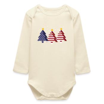 Arbres de Noël Amérique Drapeau des États-Unis - Body bébé manches longues biologique - écru doux - Devant