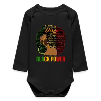 Afro Power Word Cloud Portrait - Baby Organic Long-Sleeved Bodysuit - black - Front