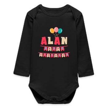 Alan T-Shirt Happy Birthday Happy Birthday - Baby Organic Langarmbody - Schwarz - Vorne