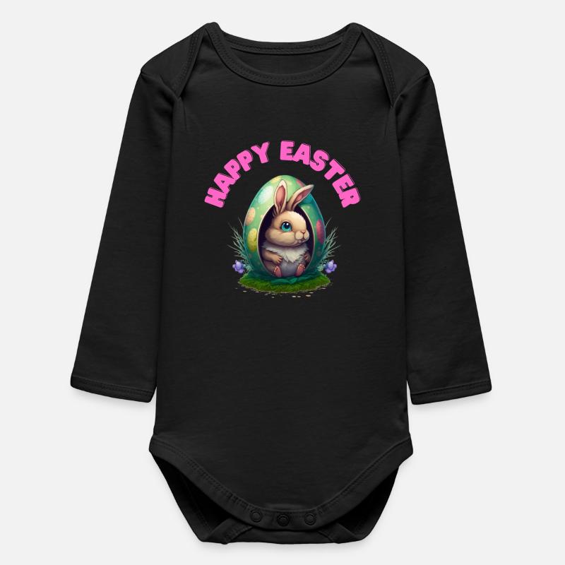 Happy Easter Happy Easter - Baby Organic Long-Sleeved Bodysuit - black