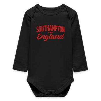 Southampton England Retro Lettering - Baby Organic Long-Sleeved Bodysuit - black - Front