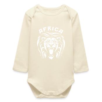 African lion's head and text Africa - Baby Organic Long-Sleeved Bodysuit - soft Ecru - Front