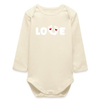 Grossesse Enceinte Coeur Baby Feet Famille - Body bébé manches longues biologique - écru doux - Devant
