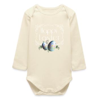 Happy Easter lettering with Easter eggs - Baby Organic Long-Sleeved Bodysuit - soft Ecru - Front