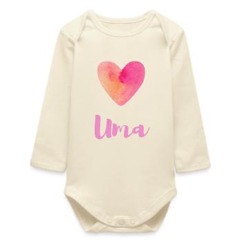 Uma Pink Heart Girl Feminine Aesthetic Shirt - Baby Organic Long-Sleeved Bodysuit - soft Ecru - Front