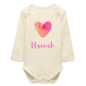 Hannah Pink Heart Feminine Girl Outfit Tee - Baby Organic Long-Sleeved Bodysuit - soft Ecru - Front