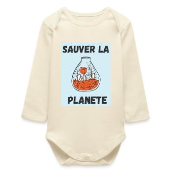 PLANETE. JOUR DE LA TERRE. ECOLOGIE. PLANET. VEGAN - Body bébé manches longues biologique - écru doux - Devant
