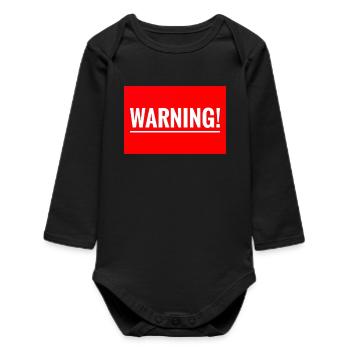 Warnung Flexibles Stickdesign - Baby Organic Langarmbody - Schwarz - Vorne