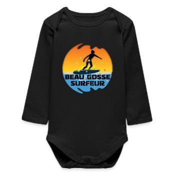 beau gosse surfeur soleil dégradé océan - Body bébé manches longues biologique - noir - Devant