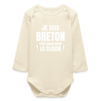 Bretagne, je suis Breton, Bretagne humour - Body bébé manches longues biologique - écru doux - Devant