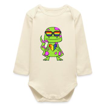 Dino Rainbow Heart Dinosaur - Baby Organic Long-Sleeved Bodysuit - soft Ecru - Front