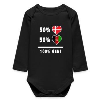 Afghanistan und Dänemark 100% geniale Flagge - Baby Organic Langarmbody - Schwarz - Vorne