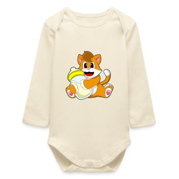 Cat Baby Bottle Milk - Baby Organic Long-Sleeved Bodysuit - soft Ecru - Front