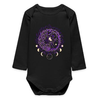 COSMIC FIRE | Magical Cat, Guardian of the Stars - Baby Organic Long-Sleeved Bodysuit - black - Front