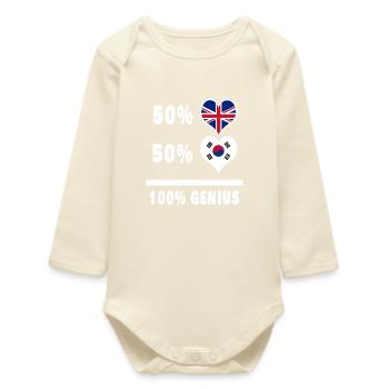 South Korea and Great Britain 100% Genius Flag - Baby Organic Long-Sleeved Bodysuit - soft Ecru - Front