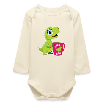 Tearex drôle de T-Rex avec tasse à café - Body bébé manches longues biologique - écru doux - Devant