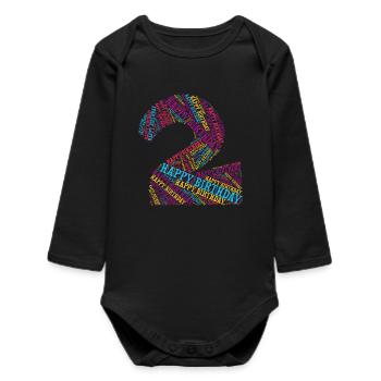 T-shirt Joyeux anniversaire deux ans - Body bébé manches longues biologique - noir - Devant