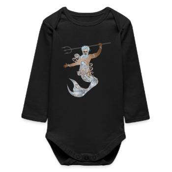 mystérieux Verseau avec trident et nageoire - Body bébé manches longues biologique - noir - Devant