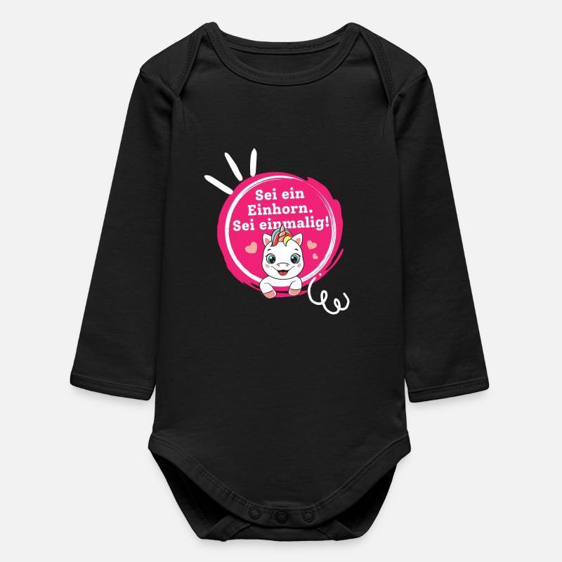 Sei ein Einhorn, Sei Einmalig! - Baby Organic Langarmbody - Schwarz