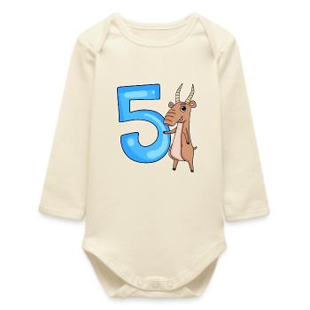 5th Birthday Motif Saiga Antelope - five years - Baby Organic Long-Sleeved Bodysuit - soft Ecru - Front