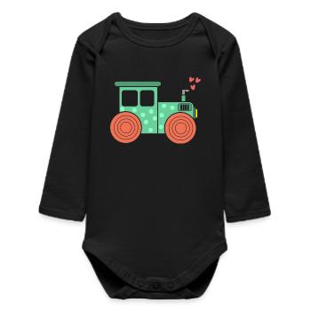 Herz Traktor Nutzfahrzeug Bauernhof Ackerbau Feld - Baby Organic Langarmbody - Schwarz - Vorne