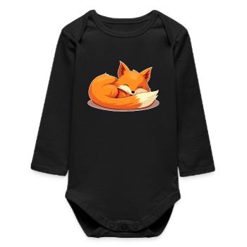 Fox Sleeps - Les animaux de la forêt adorent la chemise de sommeil enfant - Body bébé manches longues biologique - noir - Devant