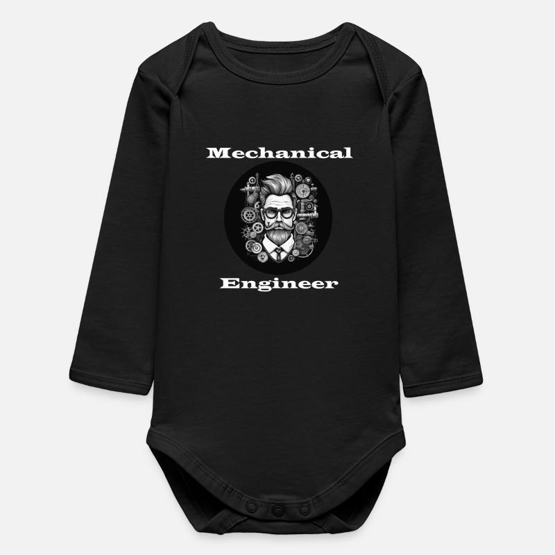 Mechanical Engineer white - Baby Organic Long-Sleeved Bodysuit - black