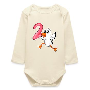 2nd birthday motif seagull - two years - Baby Organic Long-Sleeved Bodysuit - soft Ecru - Front