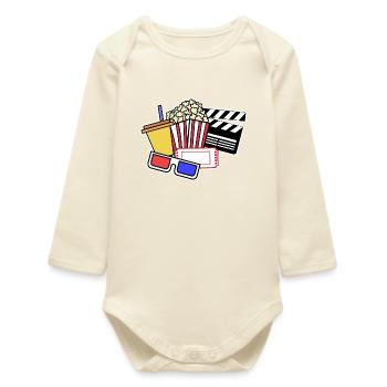 Movie Night Popcorn Theater Streaming Movies Filme - Baby Organic Long-Sleeved Bodysuit - soft Ecru - Front