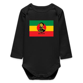 DRAPEAU REGGAE - HAILÉ SÉLASSIÉ - JAH RASTAFARI - Body bébé manches longues biologique - noir - Devant