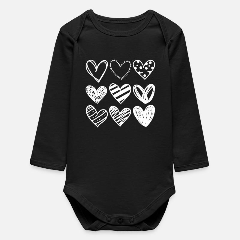 Doodle Hearts Sketchset - Baby Organic Long-Sleeved Bodysuit - black