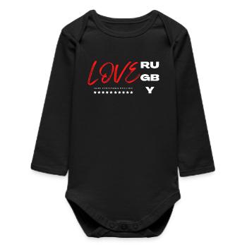 love rugby- I love rugby - Rugby is life - Baby Organic Long-Sleeved Bodysuit - black - Front