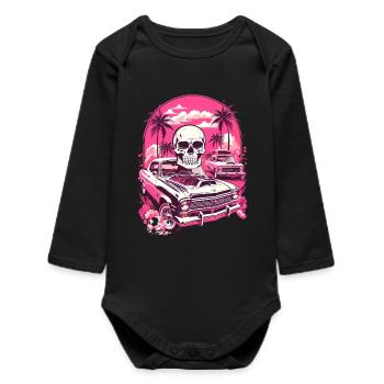 Classic Car and Skull - Baby Organic Long-Sleeved Bodysuit - black - Front