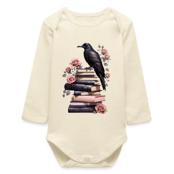 Pile de livres avec corbeau - Body bébé manches longues biologique - écru doux - Devant