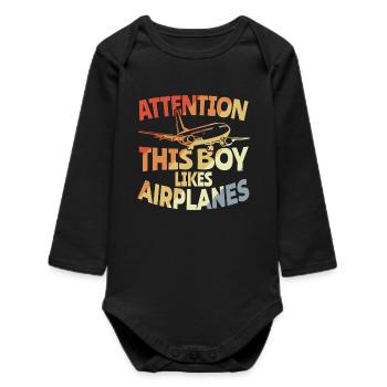 Ce garçon aime les avions - Body bébé manches longues biologique - noir - Devant